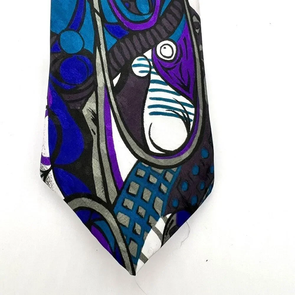Vintage Florenzi Collection Tie 90’s Abstract Pattern - Blue, Purple, Gray - 3.5